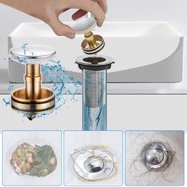 Bathroom Sink Drain kit Black,That can be Used with or Without Overflow,Bathroom Sink Drain with Strainer Basket Hair Catcher and pop-up Stopper， for 1-1/4'' & 1-1/2'' RuQiankun