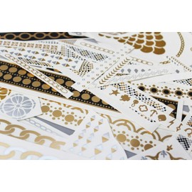 50 pieces Grab Bag metallic flashy body jewelry temporary tattoos gold silver R-5510