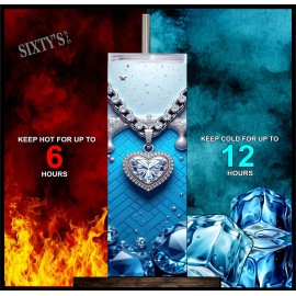 SixtysKid Luxury - Blue Heart Diamond - 20oz. Stainless Steel Tumbler w/SS straw+