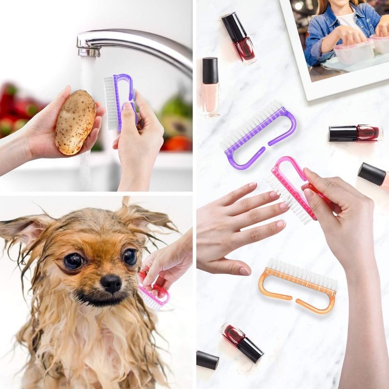 Wzenclave Cepillo de dedos de mango para 4 uñas limpias,