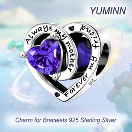 YUMINN Birthstone Charms 925 Sterling Silver for Women Bracelets and Necklaces January February March April September Dangle Beads Gifts for Women, Sterling Silver, Cubic Zirconia