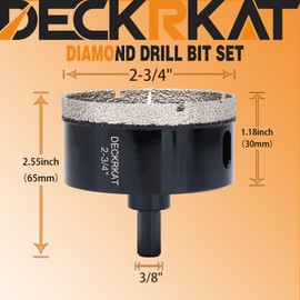 2-3/4 inch Diamond Hole-Saw Bits with Pilot Drill Bit -2-3/4" Diamond Tipped Tile Hole Saws with Guiding Bit Accurate Drilling for Porcelain Tile Ceramic Pottery Granite Stone Glass Bottles 70mm