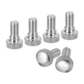 sourcing map M6x10mm Knurled Thumb Screws, 6pcs Brass Knurled Thumb Screws Bolts with Shoulder Grip Knobs Fasteners, Silver Tone