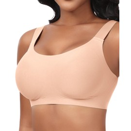 Ganado Seamless Wireless Bras for Women Full Coverage No Underwire Supportive Bras Padded T Shirt Bra Comfort Bralette Nude Large