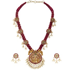 Aheli Lord Krishna Design Kundan Threaded Necklace Earring Fashion Jewelry Set for Women