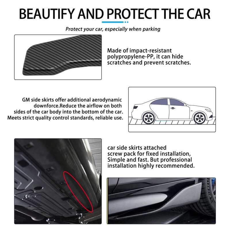 Universal Car Side Skirts 2PCS 19inch/48cm,Black Extension Splitter Lip Pair