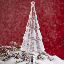 RAZ Imports 13.75" Lighted Tree Water Lantern Acrylic Snow Globe - Swirling Glitter Battery Operated