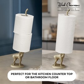 WallCharmers Gold Paper Towel Holder, Metal Toilet or Kitchen Paper Holder for Floor or Countertop, Gold Elephant