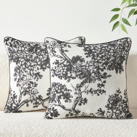 Mantle & Mason Black and White Throw Pillow Covers 18x18 Set of 2 Floral Decorative Pillow Covers for Couch Bed Living Room William Morris Luxury Chenille Jacquard Pillow Cases