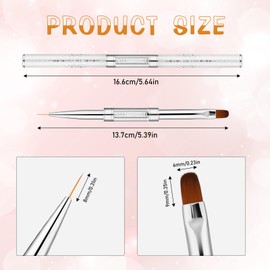 2Pcs Dual-ended Nail Design Brush Builder Gel Brush Rhinestone Handle UV Gel Nail Brush Thin Nail Brush Set Nail Liner Brush Striping Nail Art Brushes for Nail Art Design