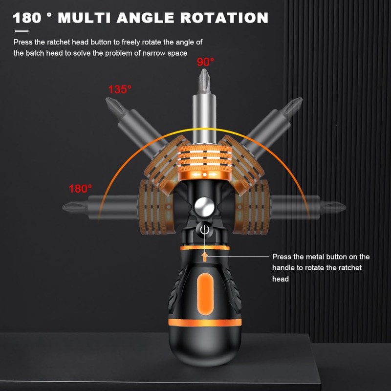 flintronic Screwdriver, Magnetic Ratchet Screwdriver, Magnetic Tip, Kraftform Compact Stubby