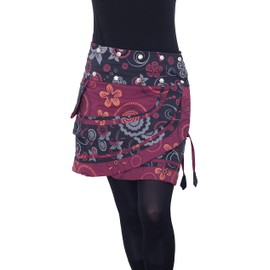 PUREWONDER SK182 Women's Wrap Skirt Cotton Skirt with Pocket, black