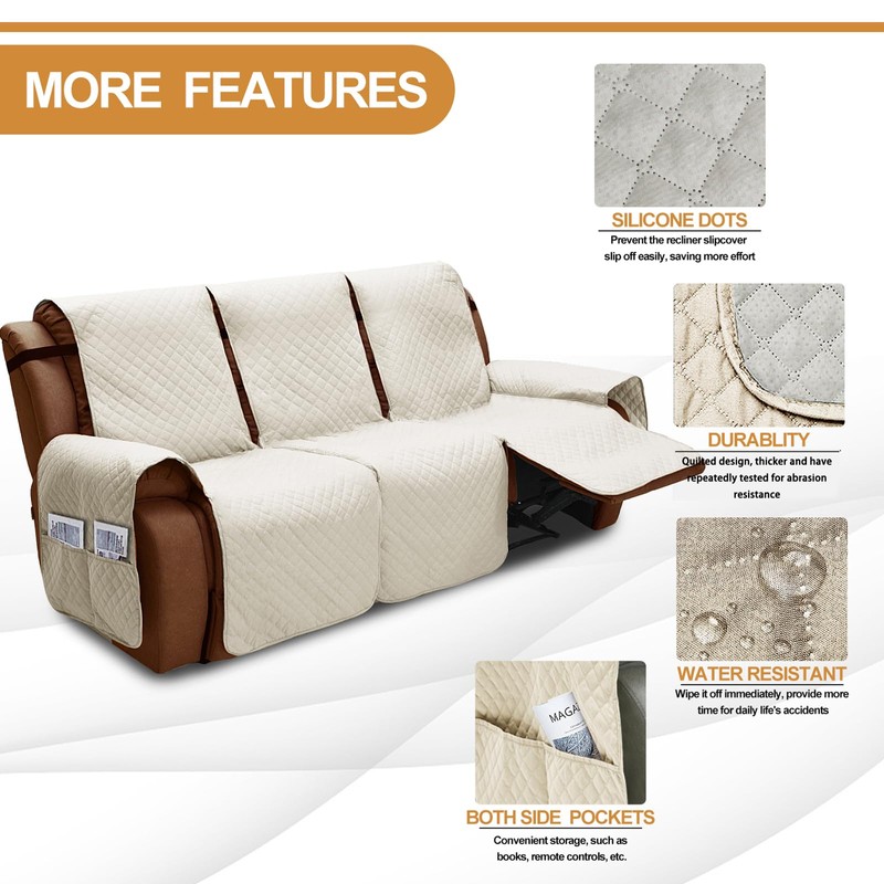 XINEAGE Water Resistant Recliner Cover, 3 seat Recliner Sofa Covers