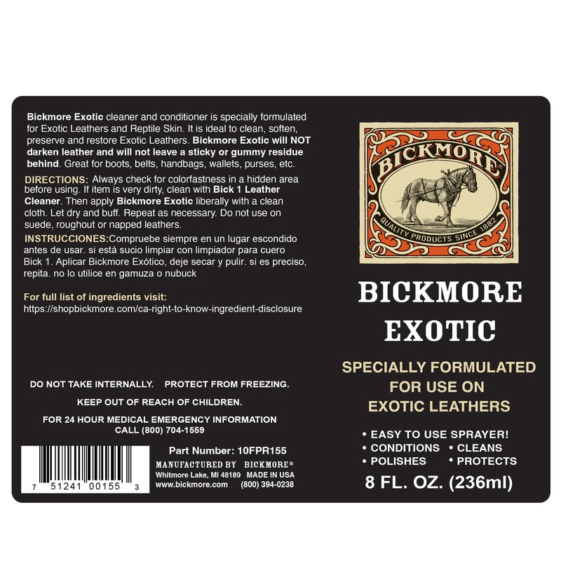 Bickmore Exotic 8oz - Specially Formulated Leather Spray Used to