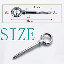 Pack of 6 Eye Bolts M6, Stainless Steel Eye Bolt, Stainless Steel M6 Wood with Thread, for Attaching and Hanging, Hardware Eye Bolts, Not Easy to Corrode