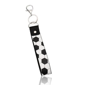 Soccer Keychain Wristlet for Women Men Soccer Christmas Gifts for Soccer Lover Gifts for Soccer Players Gift Leather Sports Strap Keychains Hand Wrist Lanyard for Keys Holder for Purse Bag Decorations