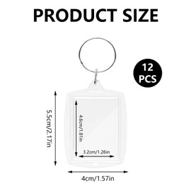 QIYUDA 12 Pcs Keychain Picture Holder, Acrylic Frame Clear Key Chain Photo Insert 3.2 X 5.2 Cm