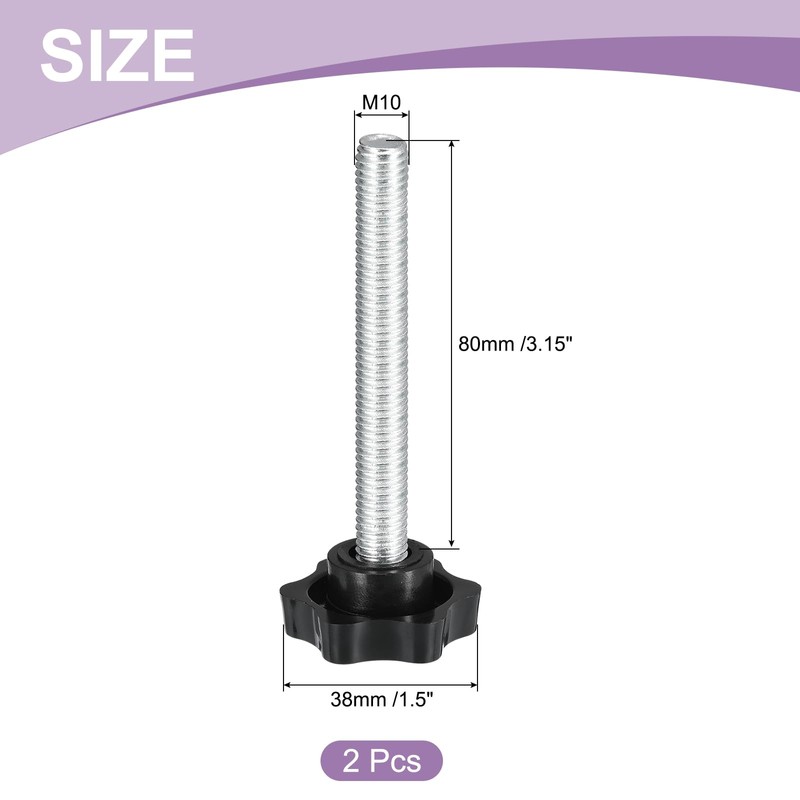 QUARKZMAN Pack of 2 M10 x 80 mm Star Handles,