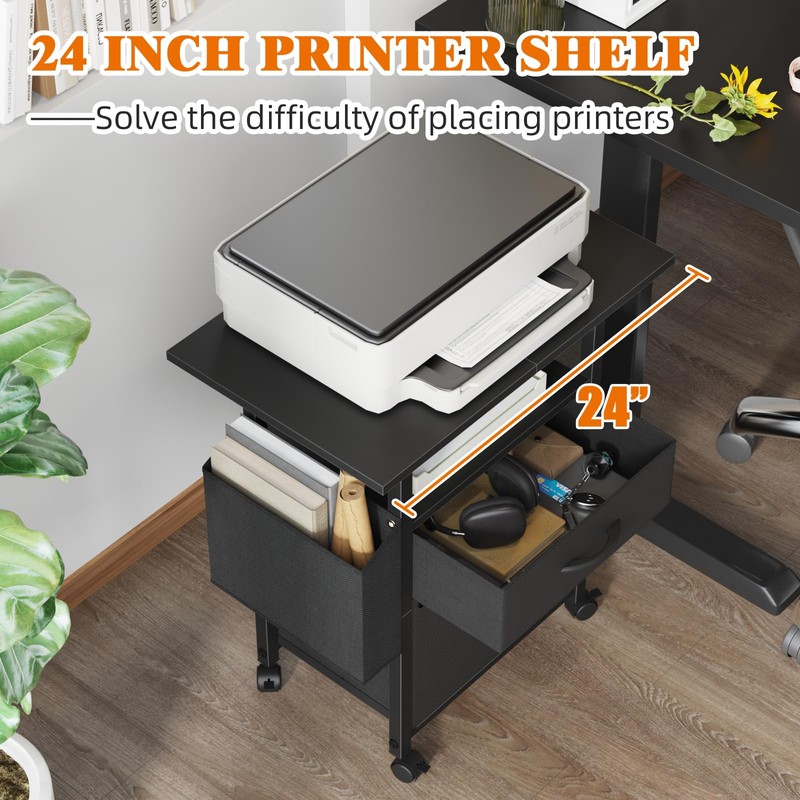GYIIYUO 2 Drawer File Cabinet with 24'' Extended Desktop, Mobile