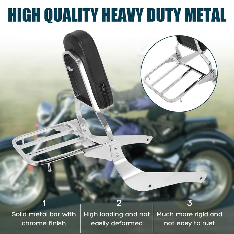 DSISIMO Chrome Backrest Sissy Bar With Luggage Rack Backrest Pad