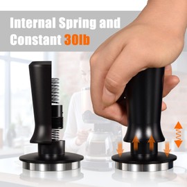 53.3mm Espresso Hand Tamper, MATOW Calibrated Spring Loaded Coffee Tamper with Stainless Steel Flat Base, 30lbs Espresso Tamper with Anodized Aluminum Handle Compatible with 54mm Breville Portafilter