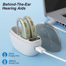 Rechargeable Hearing Aid, Digital Hearing Amplifier with Smart Noise Reduction chip, Portable With Charging Case and Button Volume Control, Battery level display & Type-C Port