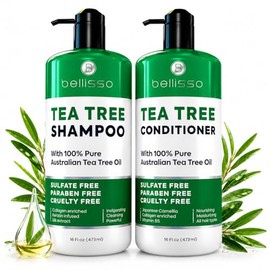 BELLISSO Set de Champú y Acondicionador de Aceite de Árbol de Té - Tratamiento Anticaspa para Picazón, Cuero Cabelludo Seco - Ideal para Mujeres y... 