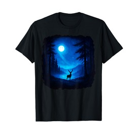 Retro Forest Deer Outdoors Nature Night Animal Graphic Art T-Shirt