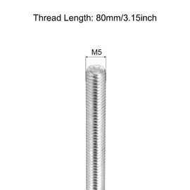 sourcing map Fully Threaded Rod M5 x 80mm 0.8mm Thread Pitch 304 Stainless Steel Right Hand Threaded Rods Bar Studs 15 Pack