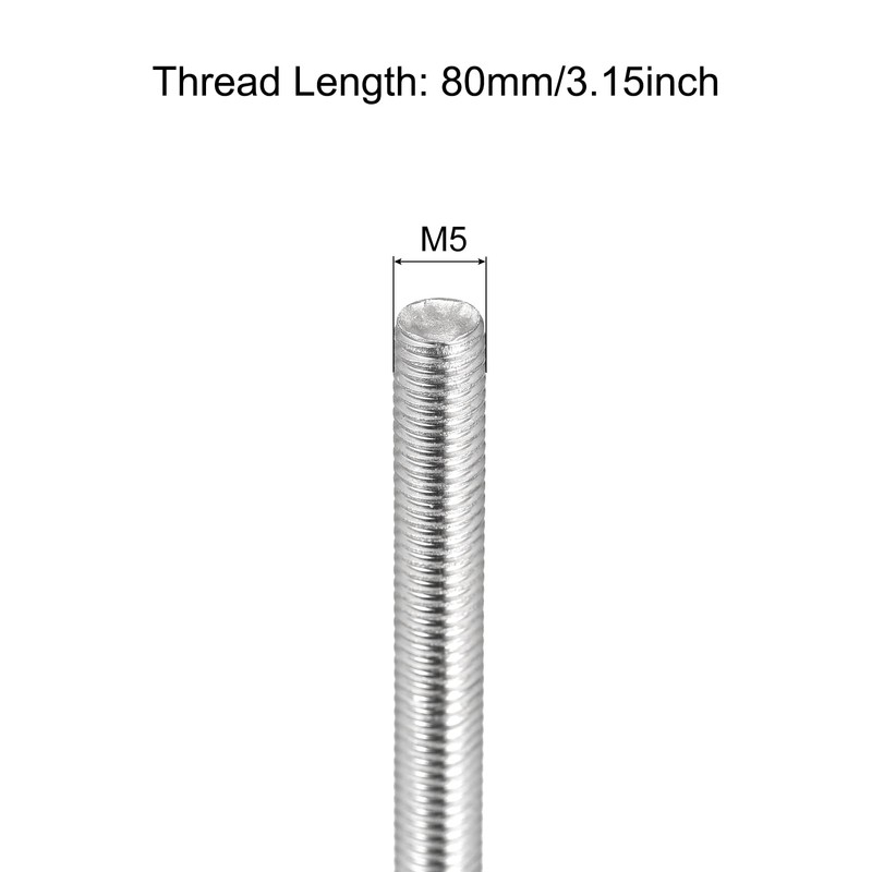 sourcing map Fully Threaded Rod M5 x 80mm 0.8mm Thread