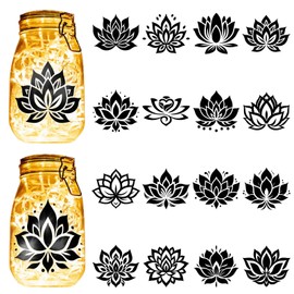 CREATCABIN 16Pcs July Lotus Flower Silhouettes Mason Jar Decor Laser Cut Cardboard Scrapbook Cutouts Die Cuts PVC for Crafting Lantern Jars Wall Painting Window Glass Phones 3.9x3.5Inch-No Sticker
