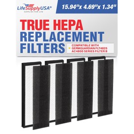 4 True HEPA Filters “Filter B” FLT4825 | Compatible with GermGuardian AC4825, AC4300, AC4900, AC4850 & AC4800 Series Air Purifiers by LifeSupplyUSA