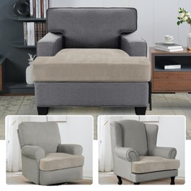 H.VERSAILTEX Stretch Velvet T Cushion Chair Covers for Living Room Armchair Sofa Cover Couch Cover Slipcover T Cushion Seat Cover Stay with Elastic Bands (Armchair, French Oak)