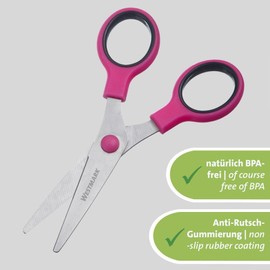 Westmark 2 children's craft scissors, cutting blade length: approx. 5.5 cm, round blade and non-slip handles, stainless steel/plastic, black/pink/silver, 137922E3