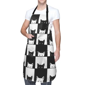 Oplp Black White Cat Waterproof Apron Cooking Kitchen Apron Unisex Adjustable Apron