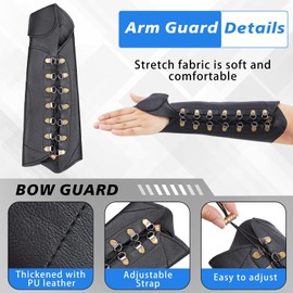 Meooeck 2 Pcs Archery Accessories Set Includes Leather Protective Archery Arm Guard and Arrow Quiver for Men Women Youth Adults Beginners Hunting Shooting