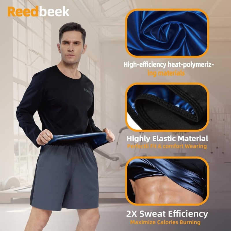 REEDBEEK Men's Sauna Suit Long Sleeve Waist Trainer Heat Trapping