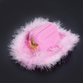 choyaxo Dog Cowboy Hat with Feather Mini Dog Cowboy Costume for Small Pet Dogs Cat Party Accessories (Pink, Small)