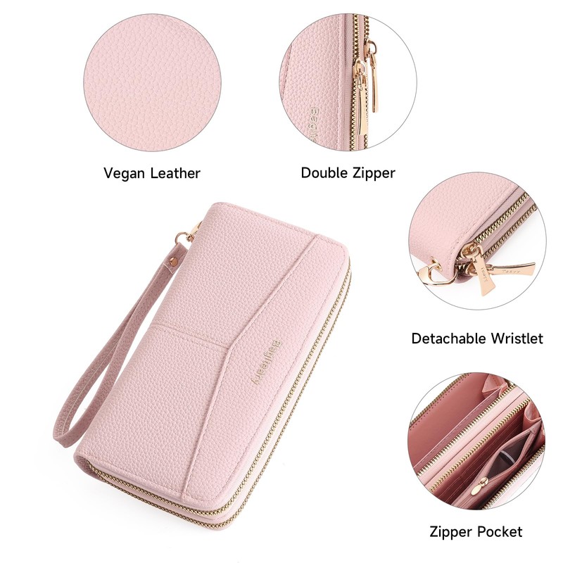 BVEOGMRO Wallet for Women Double Zip Around Clutch Wallets Vegan