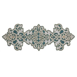 Hand Made Beaded Table Runner 13x36 Inch in Teal Gold Silver Combo, produced by skilled village Artisans in India - A Beautiful Complements to Dinner Table Decor Offered by Linen Clubs