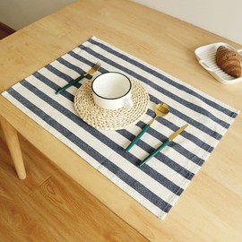 Placemat, Cotton, 100% Cotton, Fabric, Stylish, Scandinavian Style, For Restaurants, Atmosphere, Anti-Slip, Friction Resistant, Gorgeous, Blue, Gingham, Striped Pattern, Washable (Striped Pattern (2 Pieces))