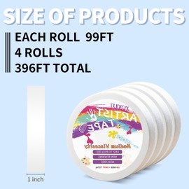XUNAXI 4 Packs Artist Tape Medium Tack White Art Tape for Watercolor Paper Drafting Art Painting Canvas Framing Acid Free Masking Tape- 1IN Wide 396FT Long Total
