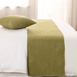 AMBERIS Bed Runner Green, Imitation Linen Decorative Bed Scarf for Home Hotel
