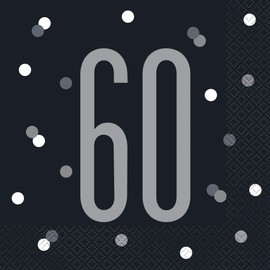 Unique Glitz 60Th Birthday Party Napkins, 16Ct, Black, 6.5" X 6.5"