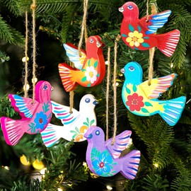 Quzzil Quzzil 12 Pcs Christmas Mexican Ornaments Bulk Pigeon for Christmas Tree Decoration Pigeon Hanging Pendant Decorative Birds Figurine Decorations for Home Xmas Party Holiday Decor (Wood Style)