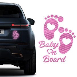 HQRNYP Baby on Board Car Sticker, Baby on Board Signs for Car, High Intensity Reflective Waterproof Vinyl Safety Auto Signs, Auto Decoration Accessories for Rear, Side Window (Pink)