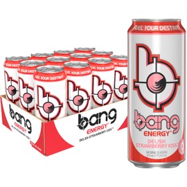 Bang Energy Delish Strawberry Kiss, Sugar-Free Energy Drink, 16 Fl Oz (Pack of 12)