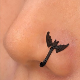 Inilbran Punk Bat Nose Ring Black Bat Nose Cuff Hoop Ring Vintage Bat Fake Nose Ring Non Pierced Nose Ring Gothic Clip On Nose Ring Jewelry for Women and Girls