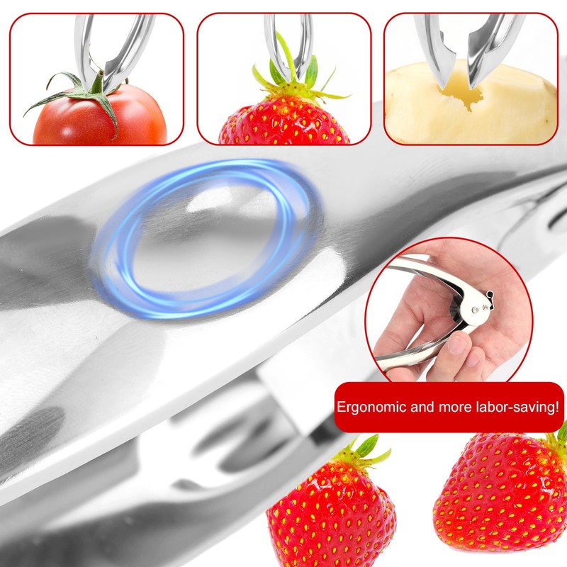 Strawberry Huller, 304 Stainless Steel Fruit Stem Remover with Safety