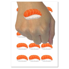 Salmon Sake Nigiri Sushi Sashimi Temporary Tattoo Water Resistant Fake Body Art Set Collection - 54 1" Tattoos (1 Sheet)